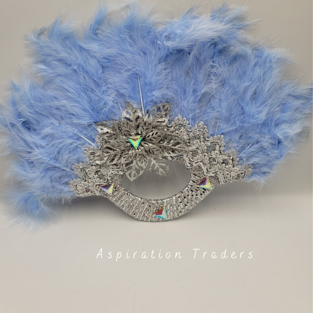 Soothing Powder Blue Feather Semi Circle Traditional African Fan  -  FF018
