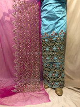 Load image into Gallery viewer, Sky blue with Fuchsia pink IGBO traditional wedding outfit for Igbo brides - HB190
