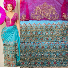 Load image into Gallery viewer, Sky blue with Fuchsia pink IGBO traditional wedding outfit for Igbo brides - HB190
