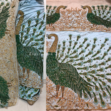 Load image into Gallery viewer, Beautiful Sky Blue Heavy Crystal Stone Beaded Peacock Design Work George Wrapper Set - HBDG179
