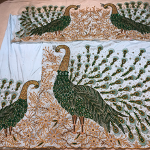 Load image into Gallery viewer, Beautiful Sky Blue Heavy Crystal Stone Beaded Peacock Design Work George Wrapper Set - HBDG179

