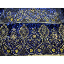 Load image into Gallery viewer, Royal Blue Heavy Beaded Metallic George Wrapper with blouse - HBMG040
