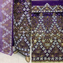 Load image into Gallery viewer, Gorgeous Purple Metallic George Fabric For African Wedding George wrapper set - HBMG041
