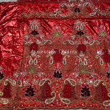 Load image into Gallery viewer, Fiery Red African Heavy Handcrafted Shimmery George Wrapper Set With blouse - HBMG044
