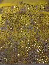 Load image into Gallery viewer, Sunshine Yellow Net Lace Designer George just the perfect piece for the IGBO Bride - NLDG147
