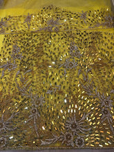 Load image into Gallery viewer, Sunshine Yellow Net Lace Designer George just the perfect piece for the IGBO Bride - NLDG147
