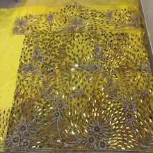 Load image into Gallery viewer, Sunshine Yellow Net Lace Designer George just the perfect piece for the IGBO Bride - NLDG147
