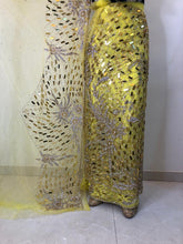 Load image into Gallery viewer, Sunshine Yellow Net Lace Designer George just the perfect piece for the IGBO Bride - NLDG147
