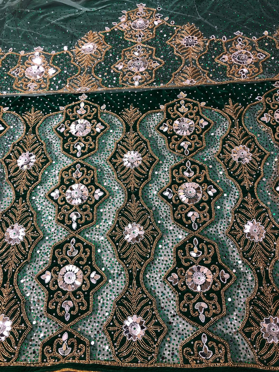 Emerald Green Velvet Heavy Beaded Designer George Wrapper With Blouse ...
