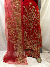 Load image into Gallery viewer, Ravishing Red Velvet Heavy Beaded Designer George Wrapper With Blouse- VG042
