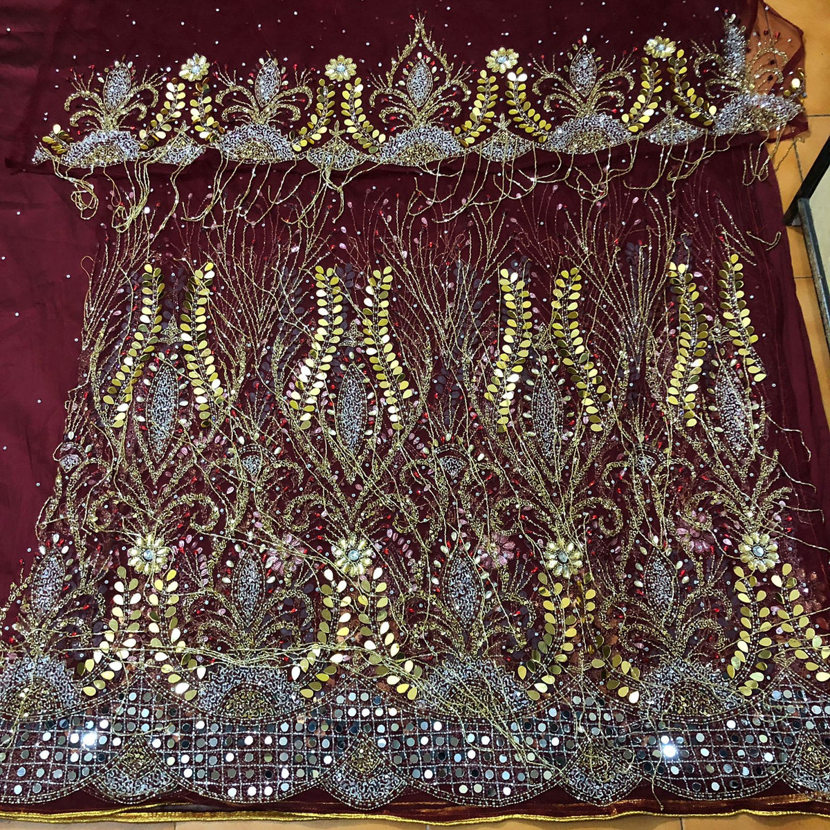 Burnt Orange Heavy Beaded Designer Net Lace George wrapper Set - NLDG1 ...