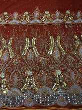 Load image into Gallery viewer, Burnt Orange Heavy Beaded Designer Net Lace George wrapper Set - NLDG156
