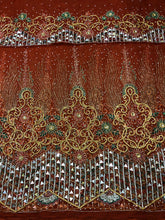 Load image into Gallery viewer, Burnt Orange Heavy Beaded Designer Net Lace George wrapper Set - NLDG150

