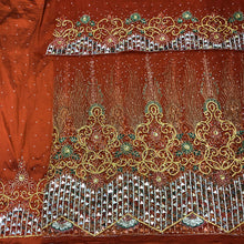 Load image into Gallery viewer, Burnt Orange Heavy Beaded Designer Net Lace George wrapper Set - NLDG150
