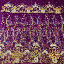 Load image into Gallery viewer, Magenta Heavy Beaded Designer Net Lace George wrapper Set - NLDG149
