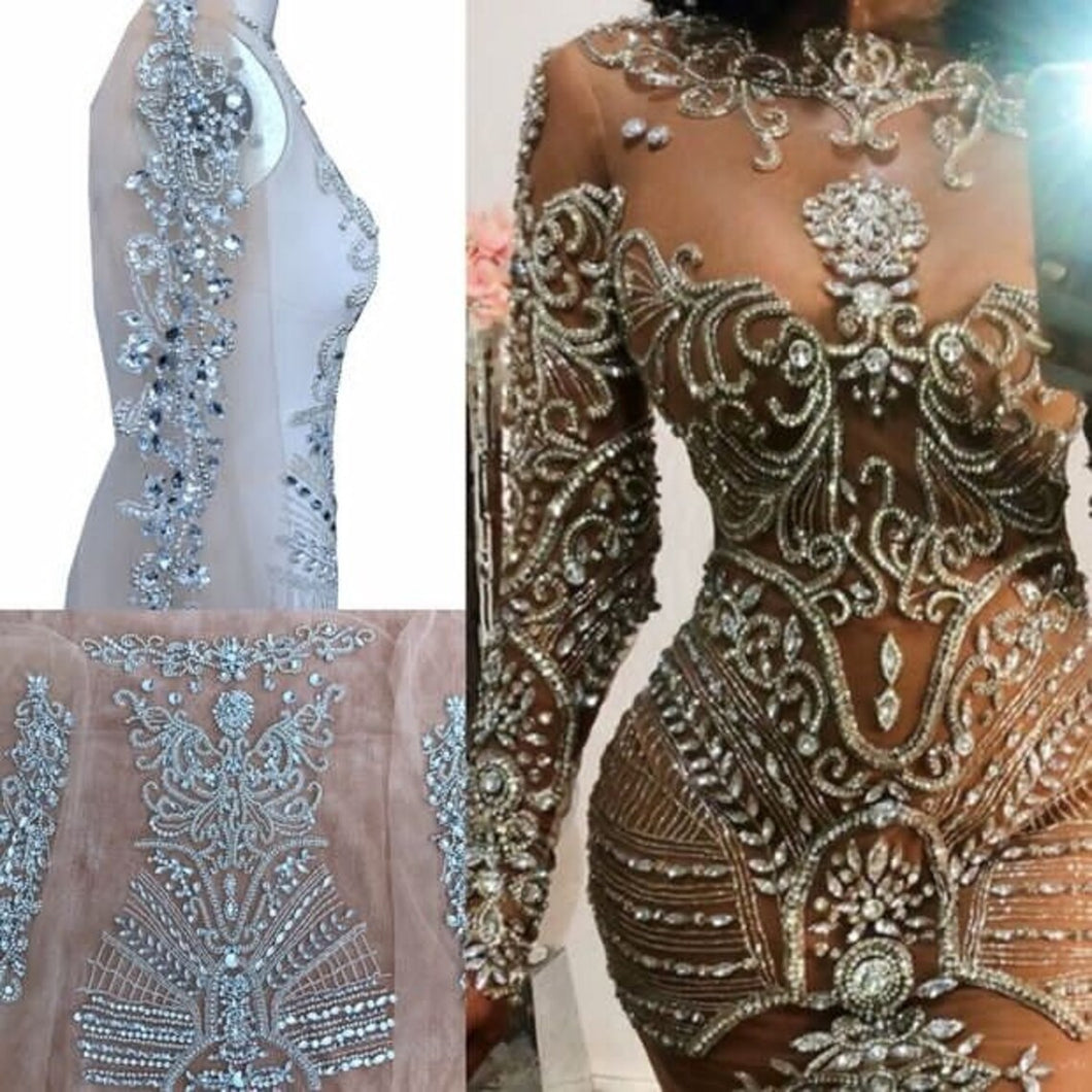 Designer MINI Applique Dress Panel  (Rhinestone/ Crystal/ Diamond Bodice Applique) - MDD020
