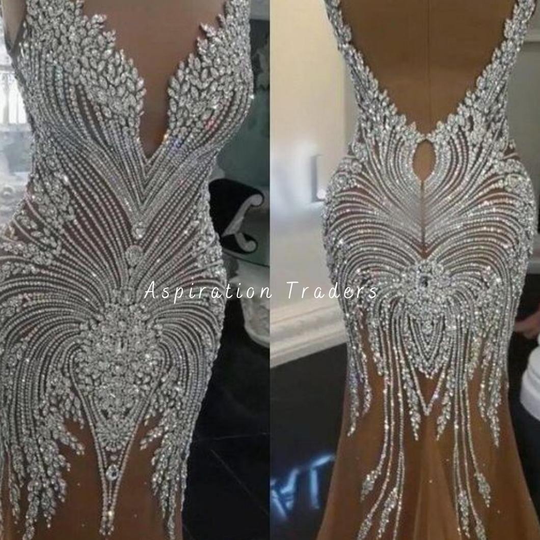 Sparkle Rhinestone Binge Full Bodice Wedding  Designer Dress MDD002