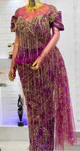 Load image into Gallery viewer, Fushia Pink Fringes Design Net Lace Designer African George Wrapper set - NLDG058
