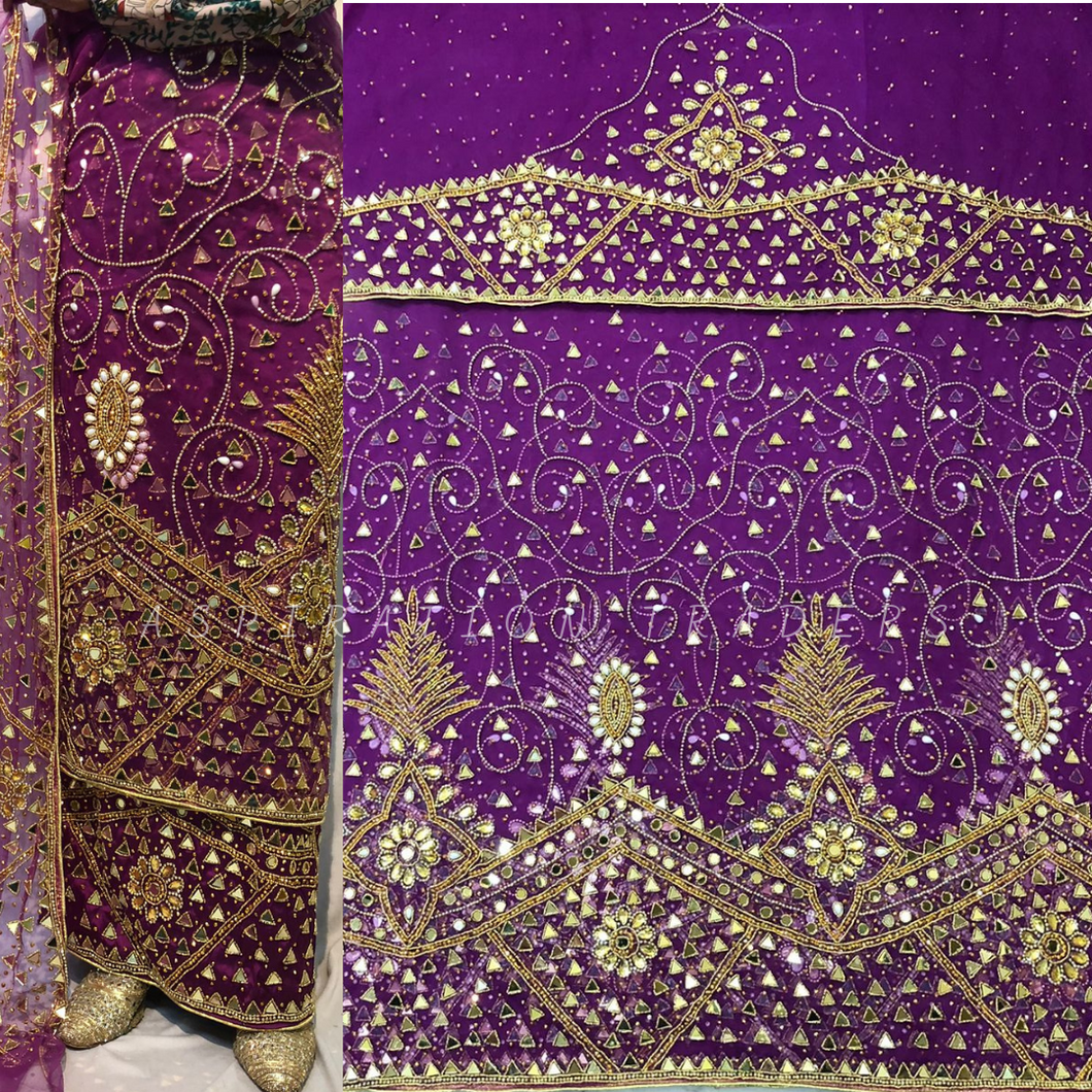 Nigerian bridal wear stone work Net Lace Designer George Wrapper Fabric with blouse - NLDG140