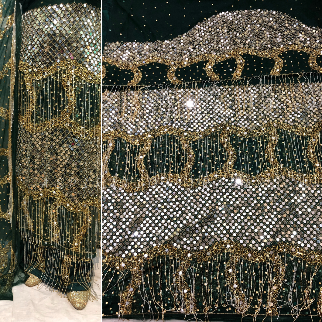 Exclusive Nigerian Unique Fringes and stone work  Designer Net Lace George wrapper Set for IGBO Bride - NLDG141