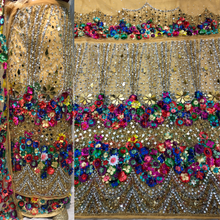 Load image into Gallery viewer, Nigerian wedding wear 3D flowers Designer Net Lace George wrapper Set for IGBO Bride - NLDG146
