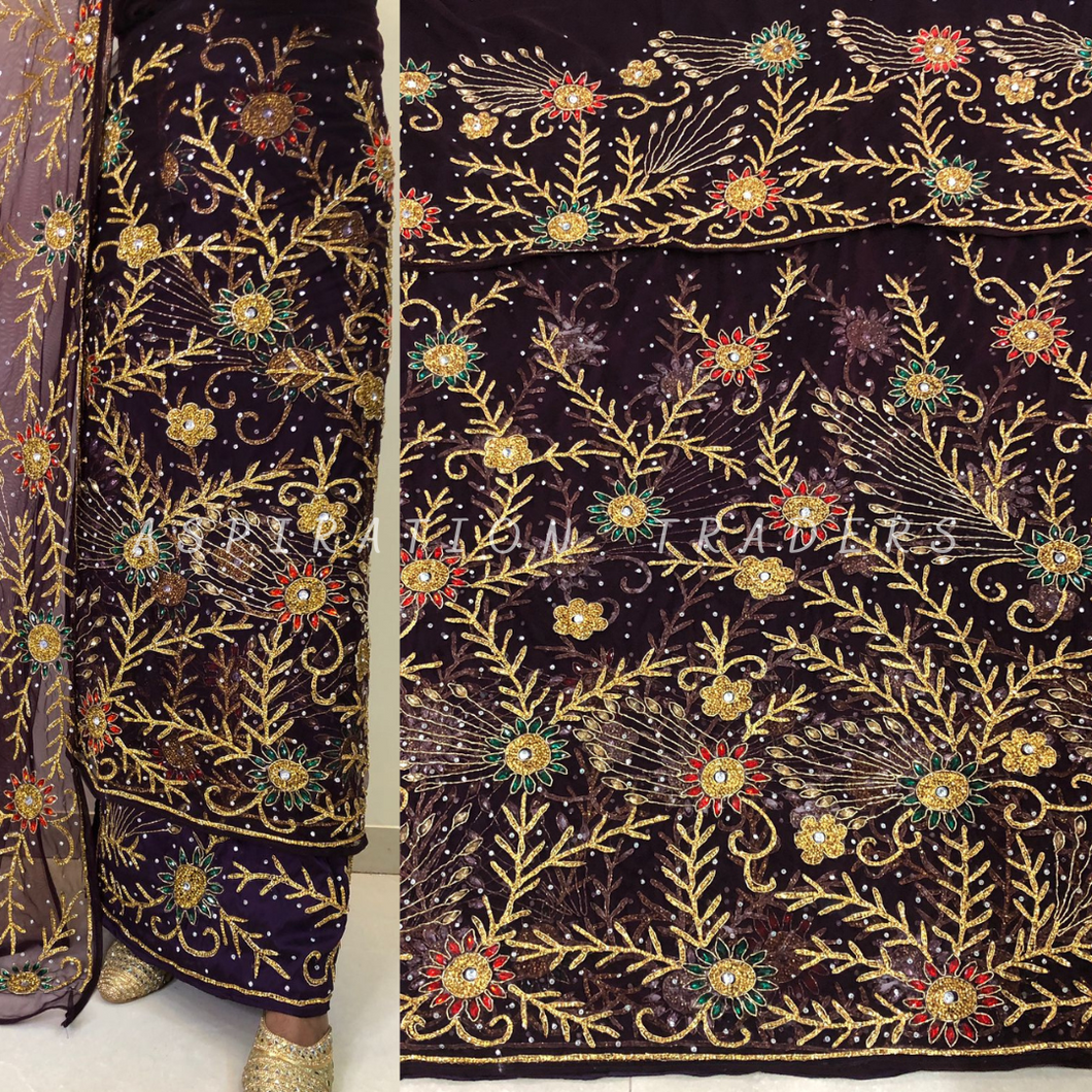 Nigerian Unique pattern heavy stone beaded Designer Net Lace George wrapper Set for African Wedding - NLDG148