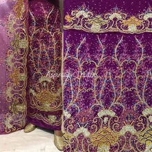 Load image into Gallery viewer, Magenta Heavy Beaded Designer Net Lace George wrapper Set - NLDG149
