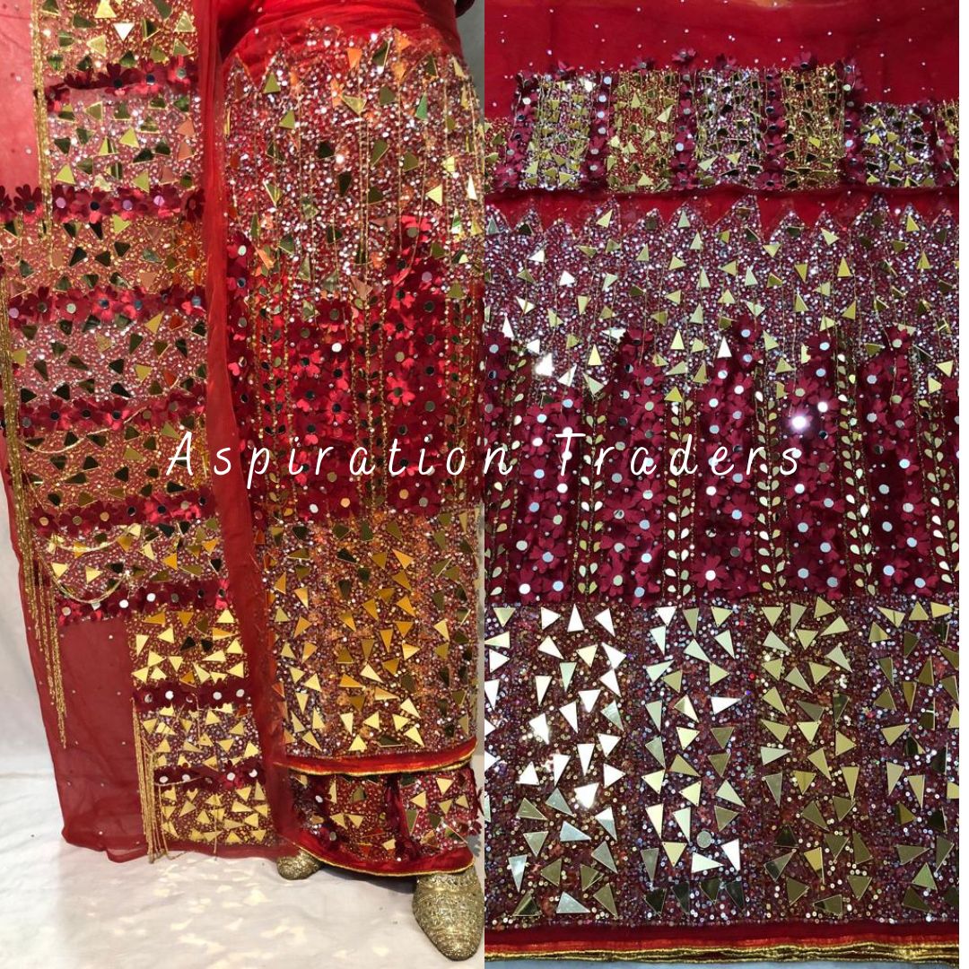 Gorgeous Red Heavy Beaded Designer Net Lace George wrapper Set - NLDG1 ...