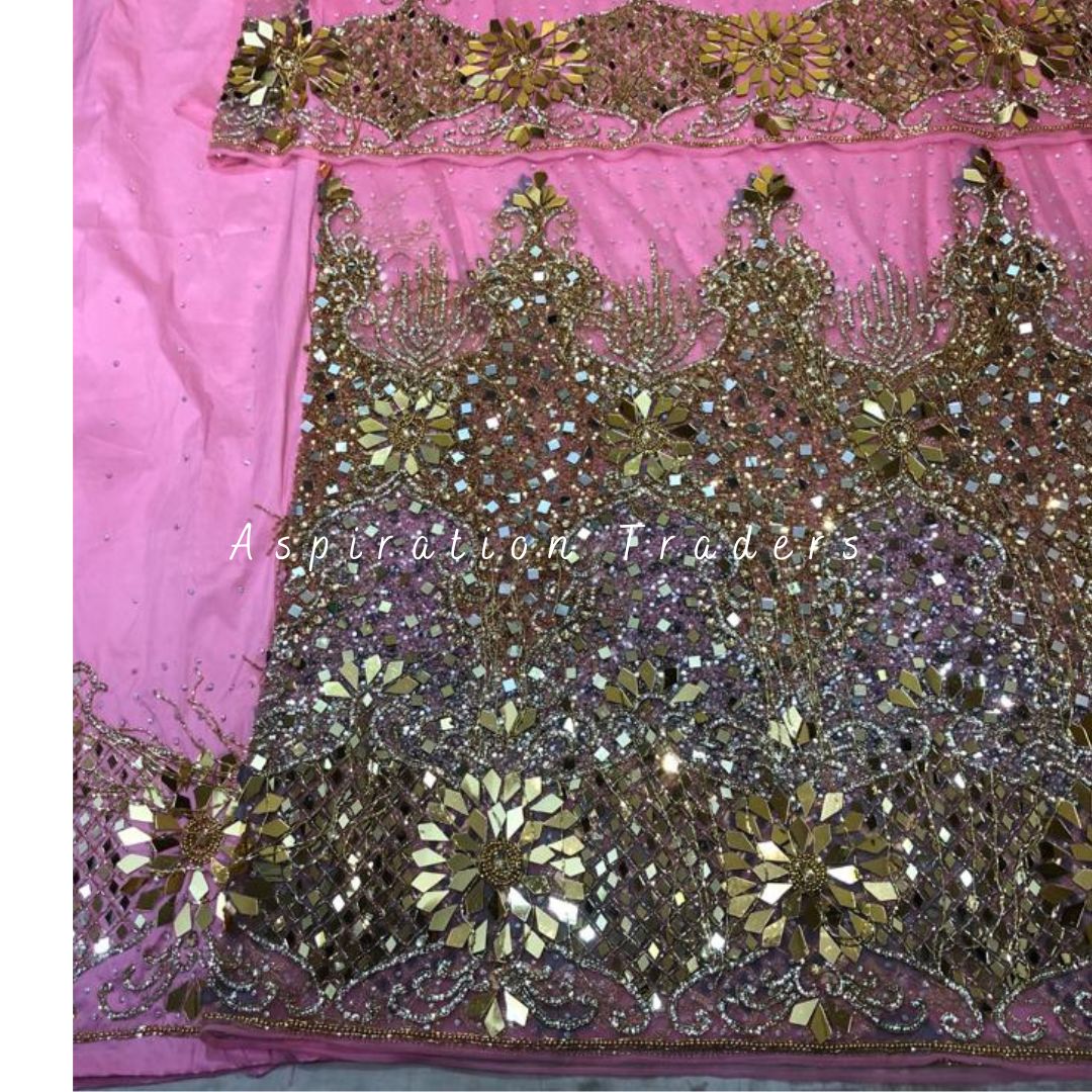 Surreal Pink Heavy Beaded Designer Net Lace George wrapper Set - NLDG1 ...