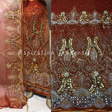 Load image into Gallery viewer, Burnt Orange Heavy Beaded Designer Net Lace George wrapper Set - NLDG156
