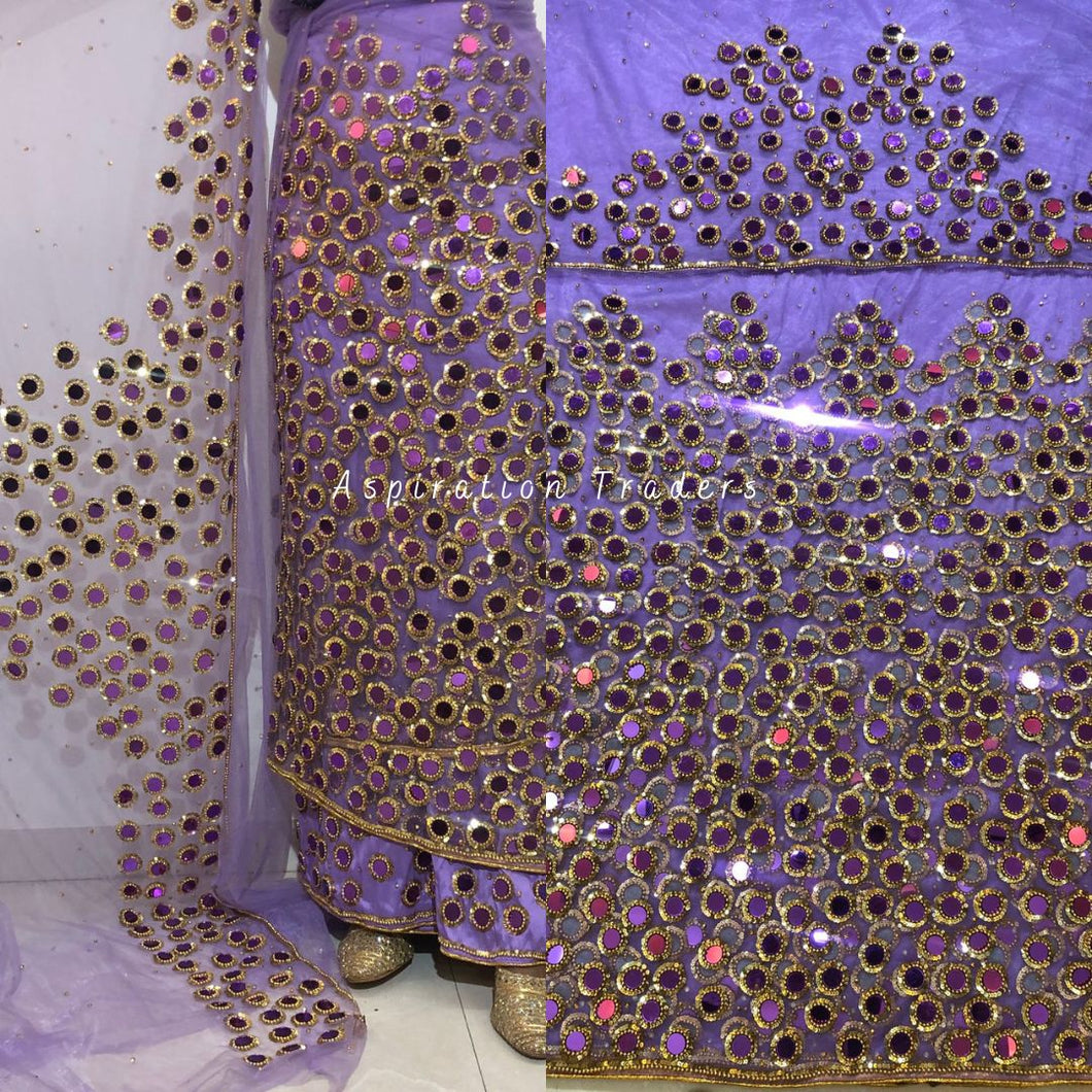 Dreamy Lilac Heavy Beaded Designer African George wrapper set - NLDG161
