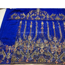 Load image into Gallery viewer, Stunning ROYAL BLUE Heavy Beaded NET LACE Designer George Wrapper - NLDG163
