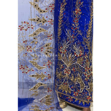 Load image into Gallery viewer, Stunning ROYAL BLUE Heavy Beaded NET LACE Designer George Wrapper - NLDG163
