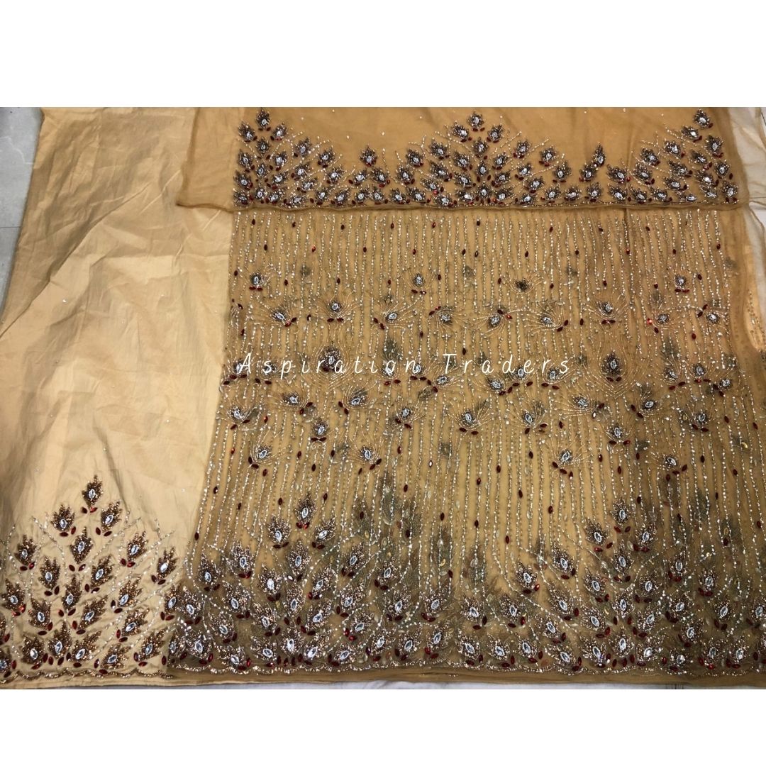 Opulent Champagne Gold Designer Net lace George Wrapper set - NLDG164 ...