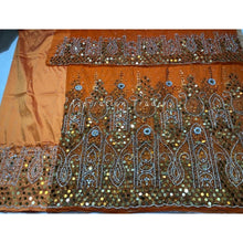 Load image into Gallery viewer, Zesty Orange Heavy Beaded Designer Net Lace George wrapper Set - NLDG169
