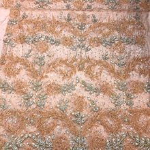 Load image into Gallery viewer, Pastel Peach Heavy Beaded Net Lace Designer George Wrapper Set  - NLDG170

