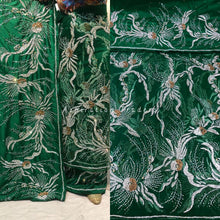 Load image into Gallery viewer, Beautiful Emerald Green Heavy Beaded Designer Net George Wrapper set  - NLDG172
