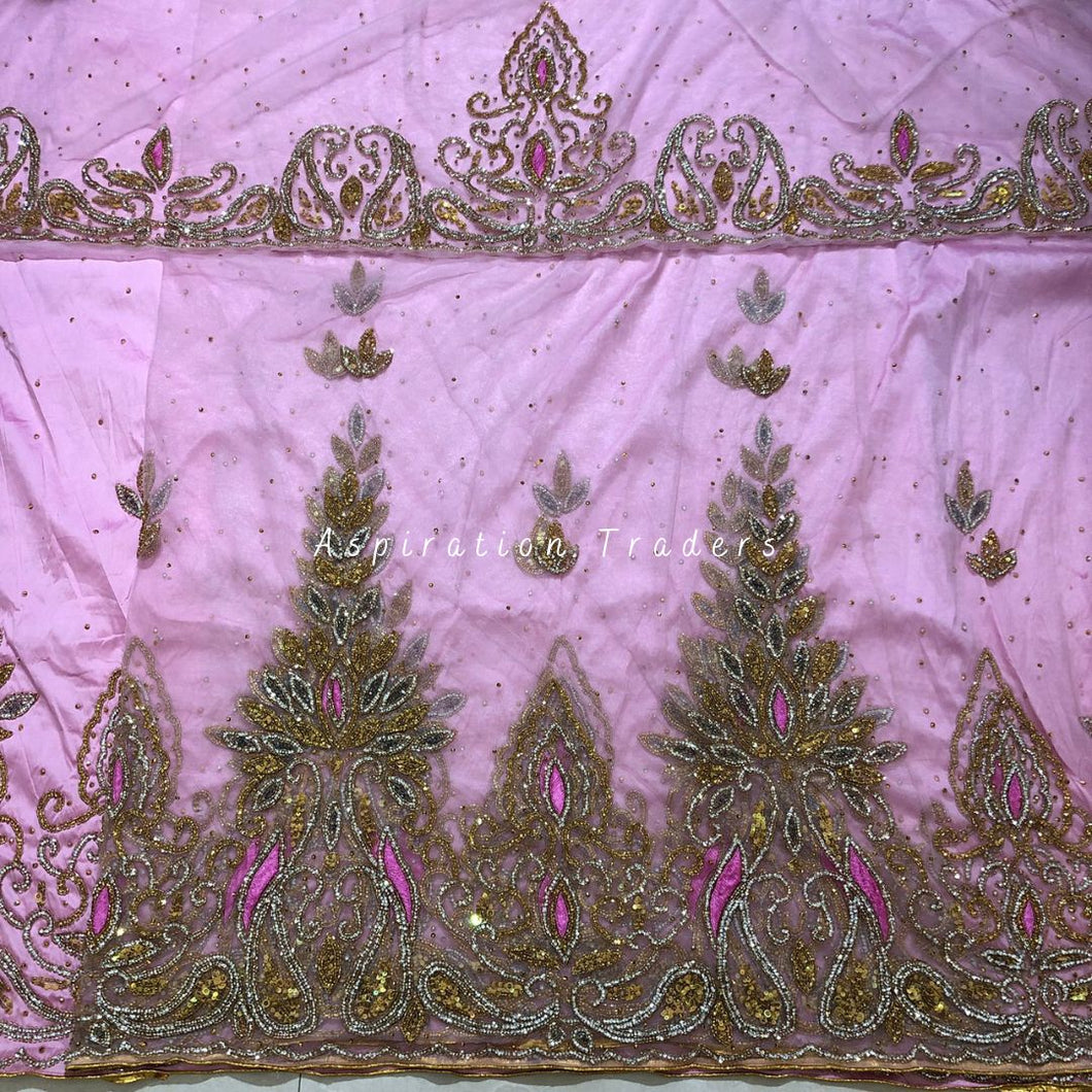 Exquisite Baby Pink Heavy Beaded Designer Net Lace George wrapper Set - NLDG174