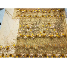 Load image into Gallery viewer, Glistening Gold Designer Net lace George Wrapper set  - NLDG182
