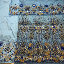 Load image into Gallery viewer, Subtle Powder Blue Net Lace Designer George wrapper set -  NLDG183
