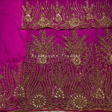 Load image into Gallery viewer, Fushia Pink Heavy Beaded Designer Net Lace George wrapper Set - NLDG184
