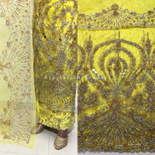 Load image into Gallery viewer, Warm toned Burnt Orange Heavy Beaded Designer Net Lace George wrapper Set - NLDG185
