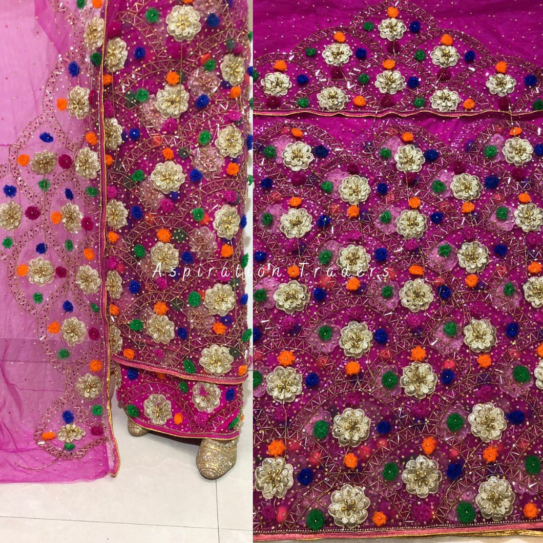 Fushia Pink Designer Net lace George Wrapper set  - NLDG188