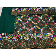 Load image into Gallery viewer, Dark Green Multi colored floral work Heavy Beaded Designer Net George Wrapper set  - NLDG189
