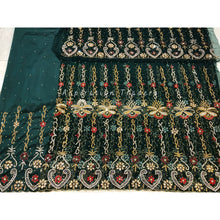 Load image into Gallery viewer, Beautiful Dark Green Heavy Beaded Net Lace Designer George with Blouse - NLDG193

