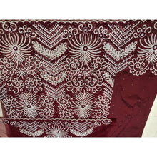 Load image into Gallery viewer, Rich Burgundy Heavy Beaded Net Lace Designer George Wrapper Set  - NLDG194
