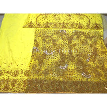 Load image into Gallery viewer, Vibrant Yellow Net Lace Designer George wrapper set - NLDG195
