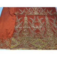 Load image into Gallery viewer, Alluring Burnt Orange Heavy Beaded Designer Net Lace George wrapper Set - NLDG196
