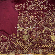 Load image into Gallery viewer, Opulent Wine Net Lace Designer George Wrapper with Blouse-  NLDG197
