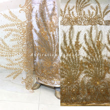 Load image into Gallery viewer, Beautiful White and Gold Heavy Beaded Designer Net Lace George wrapper Set - NLDG198
